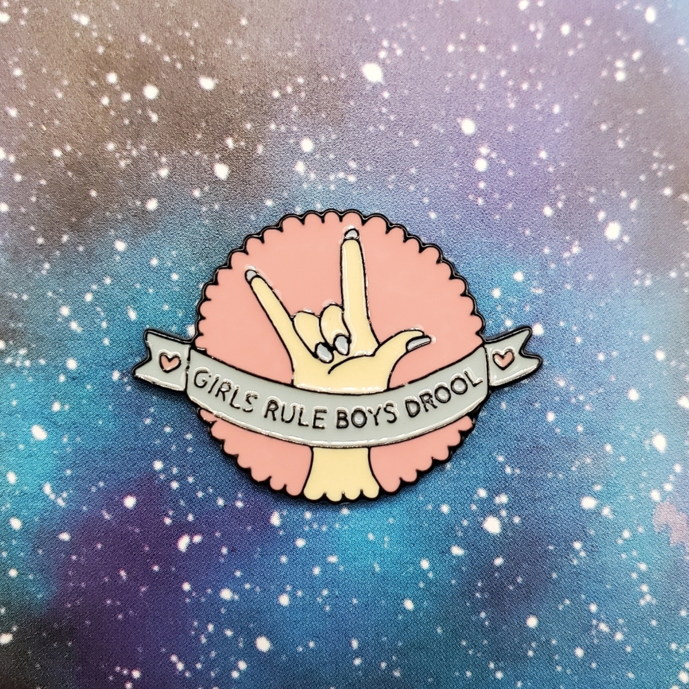 Girls Rule Boys Drool Enamel Pin - Picture 1 of 3